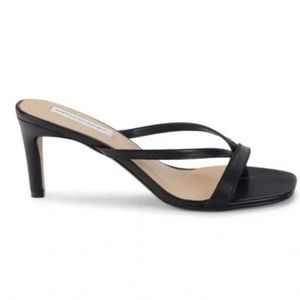 Saks black mule strappy open toe leather sandals heels 7